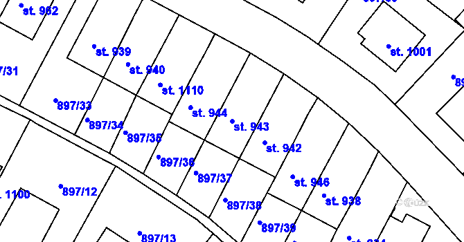 Parcela st. 943 v KÚ Slavonice, Katastrální mapa