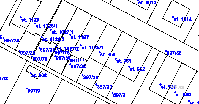 Parcela st. 960 v KÚ Slavonice, Katastrální mapa