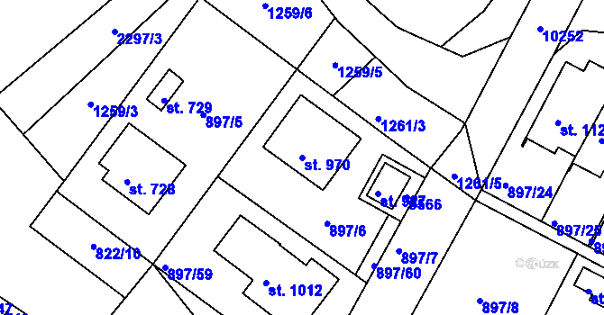 Parcela st. 970 v KÚ Slavonice, Katastrální mapa