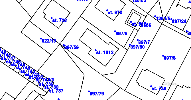 Parcela st. 1012 v KÚ Slavonice, Katastrální mapa