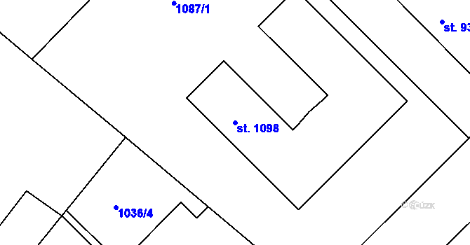 Parcela st. 1098 v KÚ Slavonice, Katastrální mapa