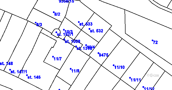 Parcela st. 10/4 v KÚ Slavonice, Katastrální mapa