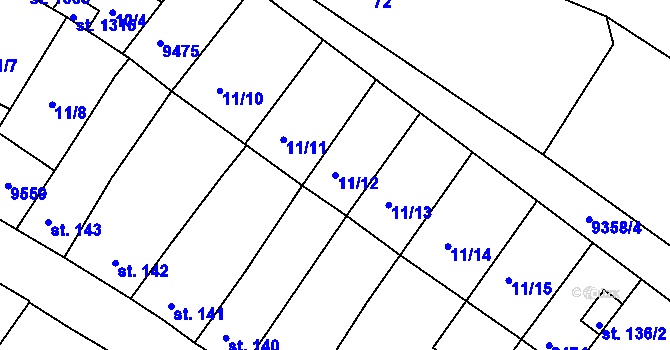 Parcela st. 11/12 v KÚ Slavonice, Katastrální mapa