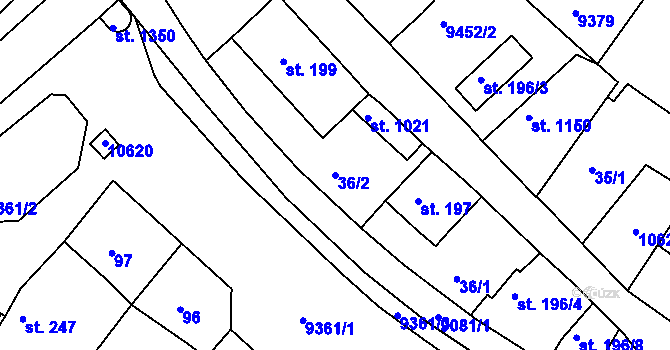 Parcela st. 36/2 v KÚ Slavonice, Katastrální mapa