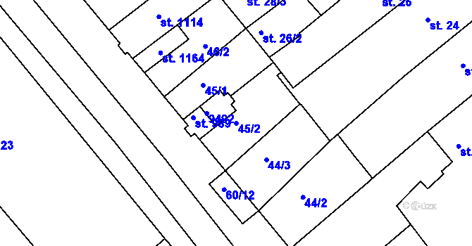 Parcela st. 45/2 v KÚ Slavonice, Katastrální mapa