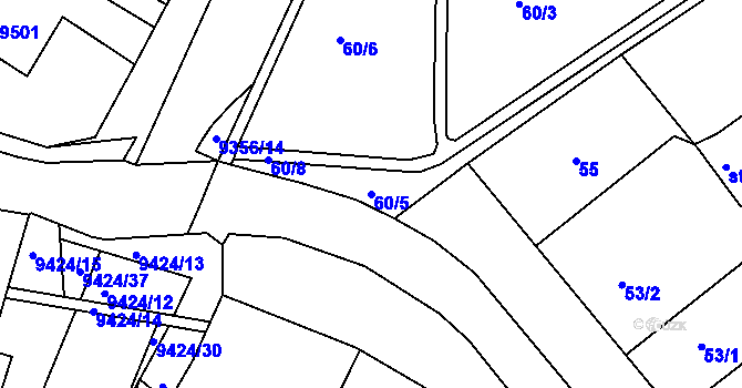 Parcela st. 60/5 v KÚ Slavonice, Katastrální mapa