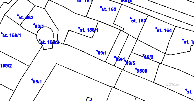 Parcela st. 69/1 v KÚ Slavonice, Katastrální mapa