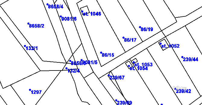 Parcela st. 86/15 v KÚ Slavonice, Katastrální mapa