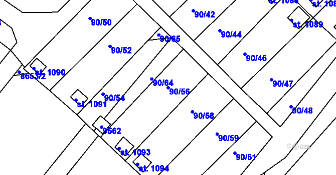 Parcela st. 90/56 v KÚ Slavonice, Katastrální mapa