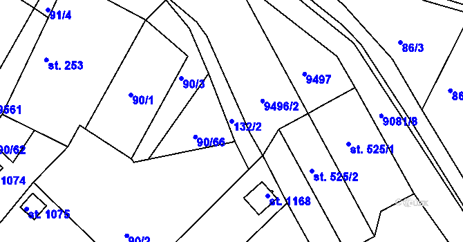 Parcela st. 132/2 v KÚ Slavonice, Katastrální mapa