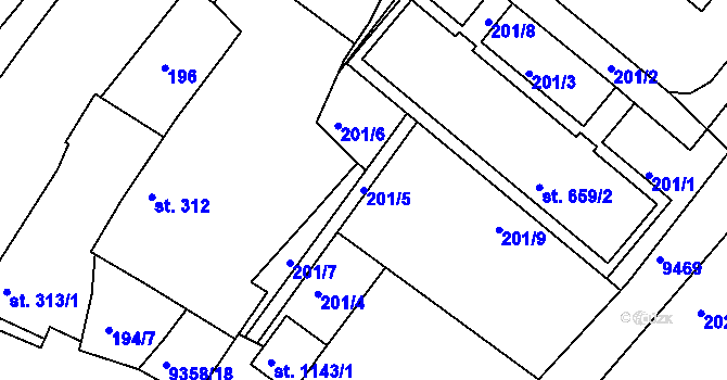 Parcela st. 201/5 v KÚ Slavonice, Katastrální mapa