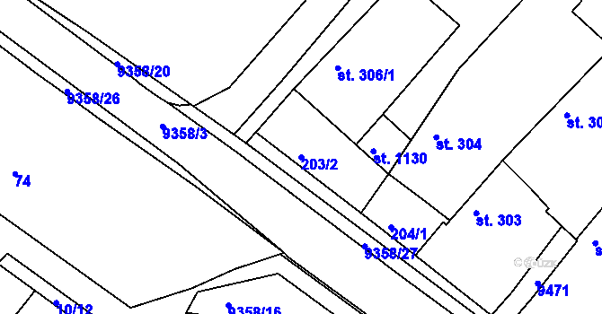 Parcela st. 203/2 v KÚ Slavonice, Katastrální mapa