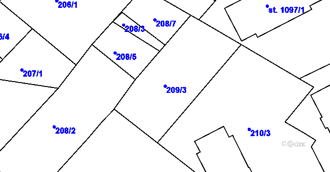 Parcela st. 209/3 v KÚ Slavonice, Katastrální mapa