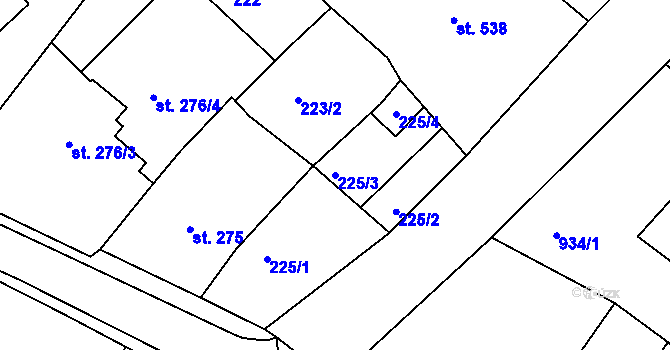 Parcela st. 225/3 v KÚ Slavonice, Katastrální mapa