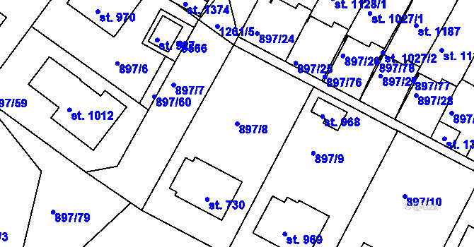 Parcela st. 897/8 v KÚ Slavonice, Katastrální mapa