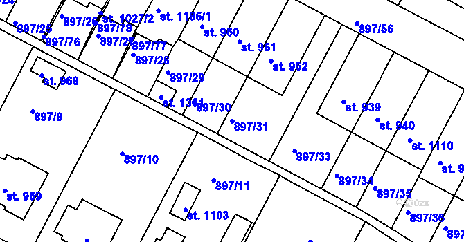 Parcela st. 897/31 v KÚ Slavonice, Katastrální mapa