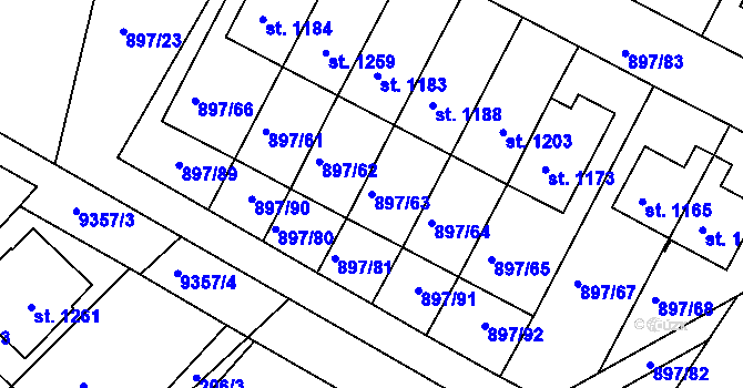 Parcela st. 897/63 v KÚ Slavonice, Katastrální mapa