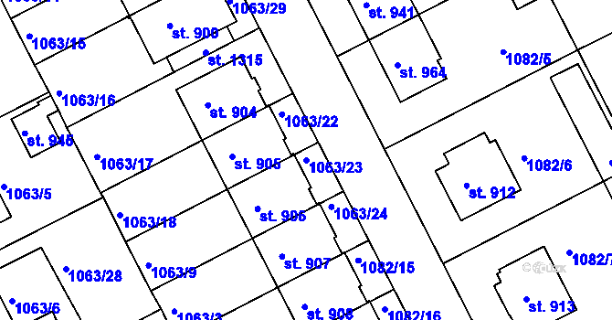 Parcela st. 1063/23 v KÚ Slavonice, Katastrální mapa