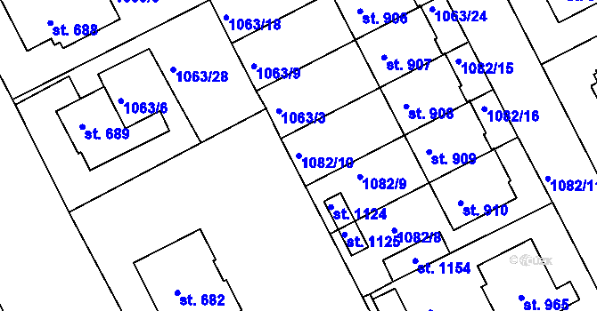 Parcela st. 1082/10 v KÚ Slavonice, Katastrální mapa