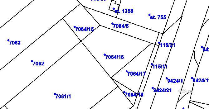 Parcela st. 7064/16 v KÚ Slavonice, Katastrální mapa