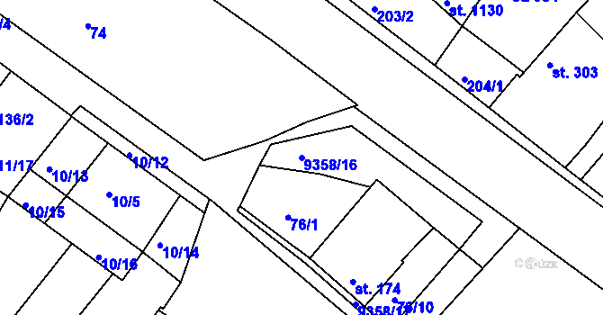 Parcela st. 9358/16 v KÚ Slavonice, Katastrální mapa