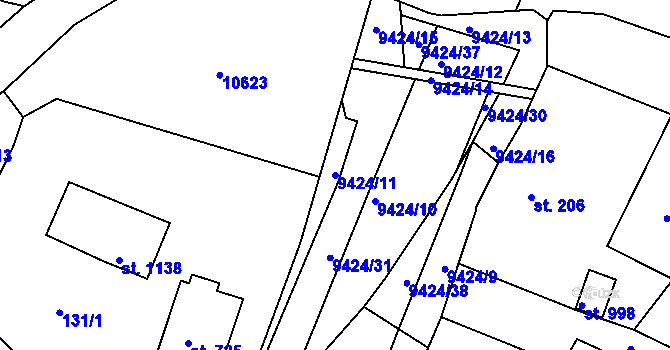 Parcela st. 9424/11 v KÚ Slavonice, Katastrální mapa