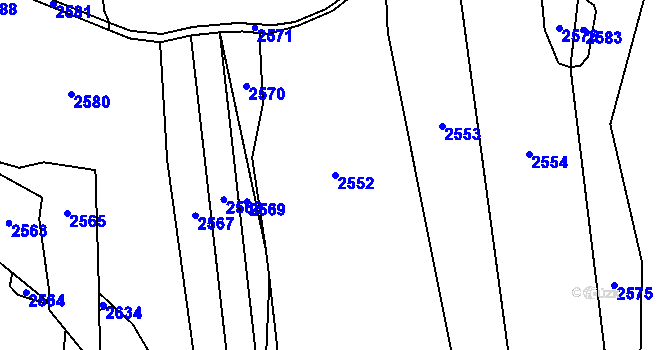 Parcela st. 2552 v KÚ Vlastkovec, Katastrální mapa