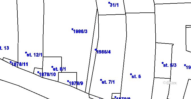 Parcela st. 1986/4 v KÚ Vlastkovec, Katastrální mapa