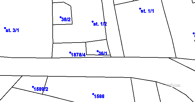 Parcela st. 36/1 v KÚ Vlastkovec, Katastrální mapa