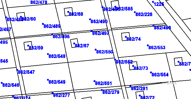 Parcela st. 862/550 v KÚ Slavonín, Katastrální mapa