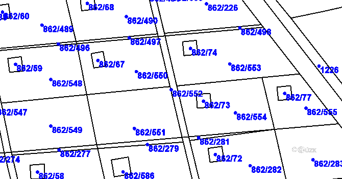 Parcela st. 862/552 v KÚ Slavonín, Katastrální mapa