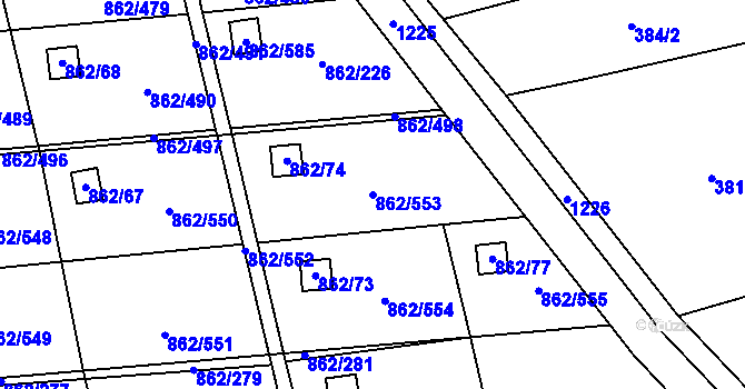 Parcela st. 862/553 v KÚ Slavonín, Katastrální mapa