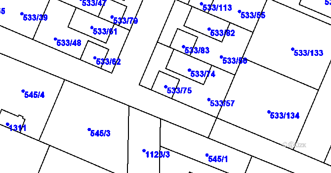 Parcela st. 533/75 v KÚ Slavonín, Katastrální mapa