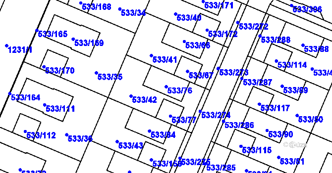 Parcela st. 533/76 v KÚ Slavonín, Katastrální mapa