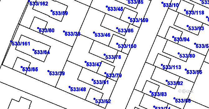 Parcela st. 533/78 v KÚ Slavonín, Katastrální mapa