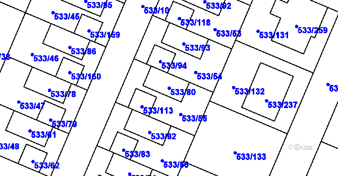 Parcela st. 533/80 v KÚ Slavonín, Katastrální mapa