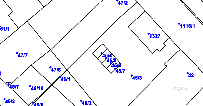 Parcela st. 45/4 v KÚ Slavonín, Katastrální mapa