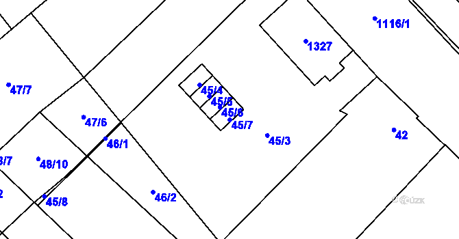 Parcela st. 45/7 v KÚ Slavonín, Katastrální mapa