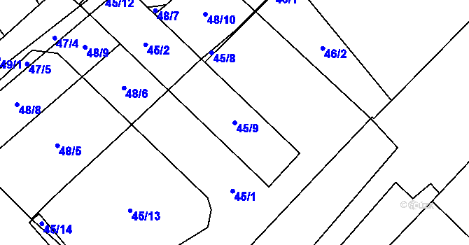 Parcela st. 45/9 v KÚ Slavonín, Katastrální mapa