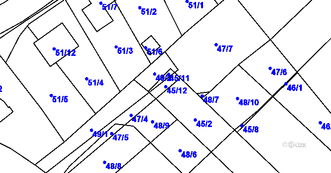 Parcela st. 45/12 v KÚ Slavonín, Katastrální mapa