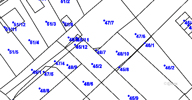 Parcela st. 48/7 v KÚ Slavonín, Katastrální mapa