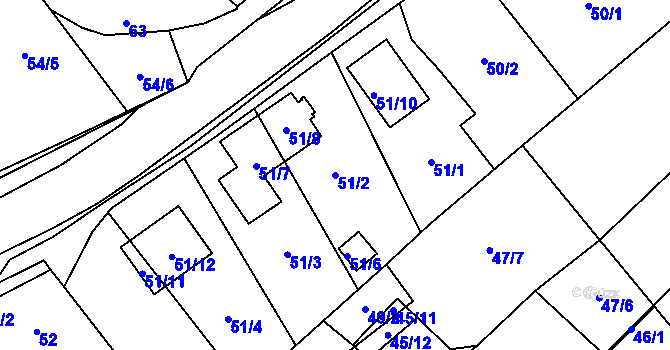 Parcela st. 51/2 v KÚ Slavonín, Katastrální mapa