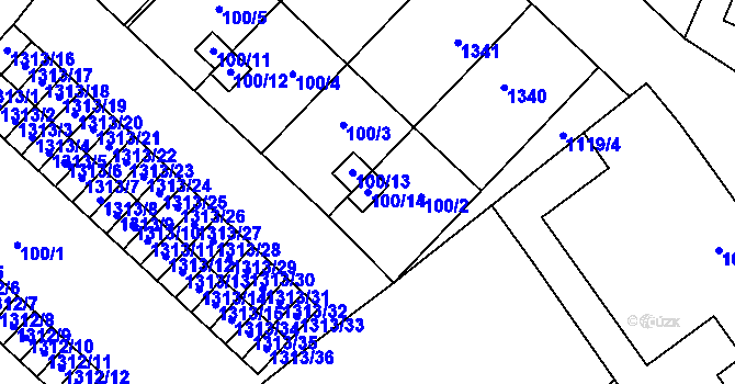 Parcela st. 100/14 v KÚ Slavonín, Katastrální mapa
