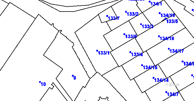 Parcela st. 133/1 v KÚ Slavonín, Katastrální mapa