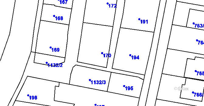 Parcela st. 170 v KÚ Slavonín, Katastrální mapa