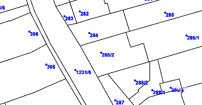 Parcela st. 286/2 v KÚ Slavonín, Katastrální mapa