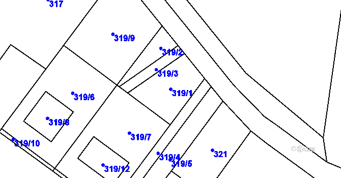 Parcela st. 319/1 v KÚ Slavonín, Katastrální mapa
