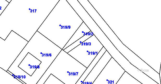 Parcela st. 319/3 v KÚ Slavonín, Katastrální mapa