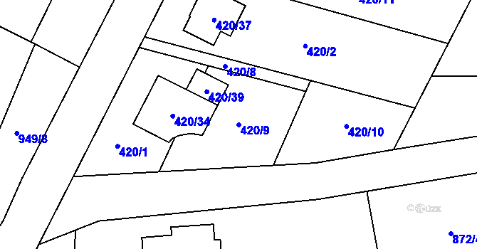 Parcela st. 420/9 v KÚ Slavonín, Katastrální mapa