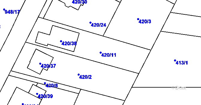 Parcela st. 420/11 v KÚ Slavonín, Katastrální mapa